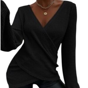 Waffle Knit Crossover Top